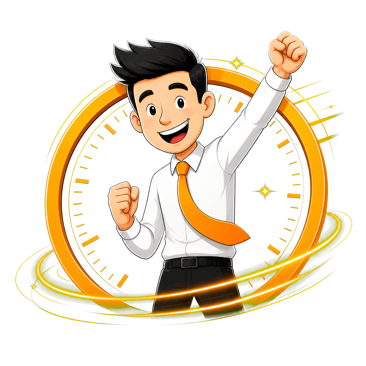 CodeMinuteHQ character mascot celebrating a launch